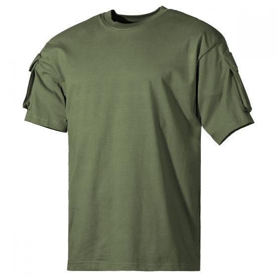 MFH US Short Sleeved T-Shirt with Sleeve Pockets OD Green