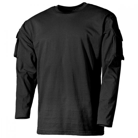 MFH US Long Sleeved T-Shirt with Sleeve Pockets Black