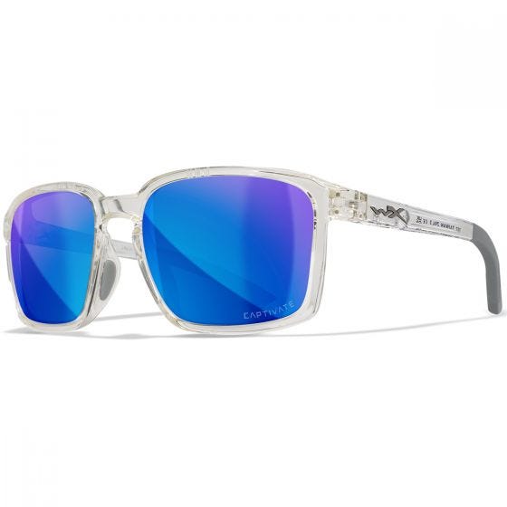 Wiley X WX Alfa Glasses - Captivate Polarized Blue Mirror Lenses / Gloss Clear Crystal Frame