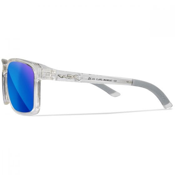 Wiley X WX Alfa Glasses - Captivate Polarized Blue Mirror Lenses / Gloss Clear Crystal Frame