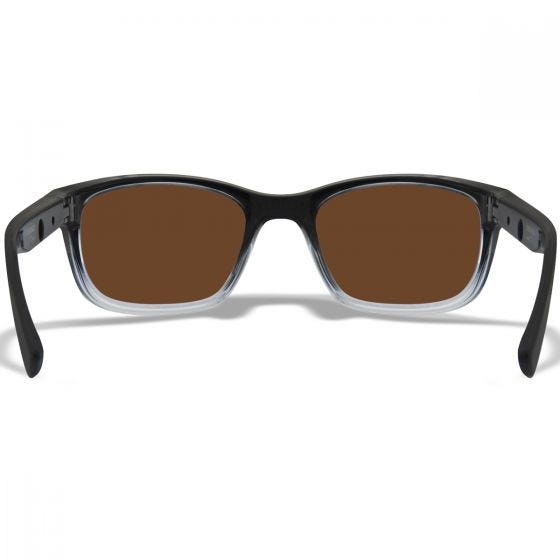 Wiley X WX Helix Glasses - Captivate Polarized Bronze Mirror Lenses / Gloss Black Fade to Clear Crystal