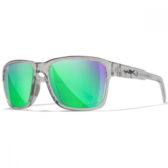 Wiley X WX Trek Glasses - Captivate Polarized Green Mirror Lenses / Gloss Crystal Light Grey Frame