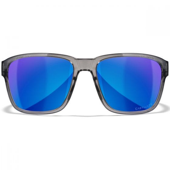 Wiley X WX Trek Glasses - Captivate Polarized Blue Mirror Lenses / Gloss Crystal Dark Grey Frame
