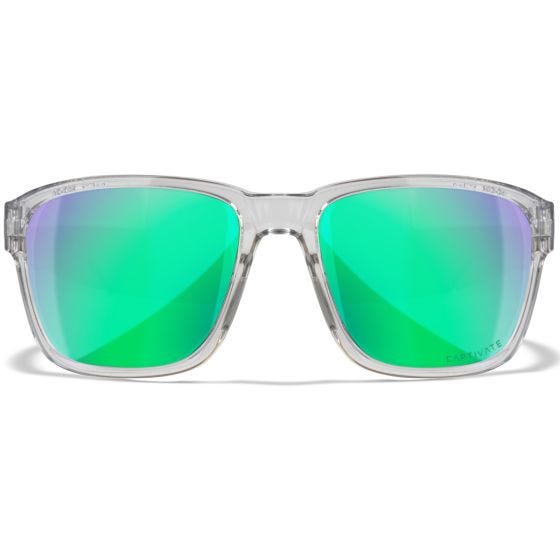 Wiley X WX Trek Glasses - Captivate Polarized Green Mirror Lenses / Gloss Crystal Light Grey Frame