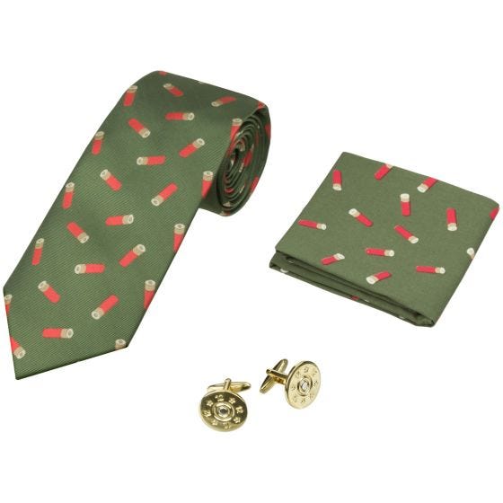 Jack Pyke Tie, Hanky and Cufflinks Gift Set Cartridge Green